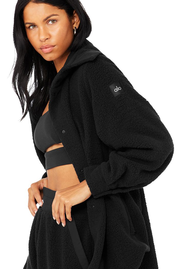 Chaquetas Alo Yoga Micro Sherpa Envy Shacket Mujer Negros | 450832ZIF