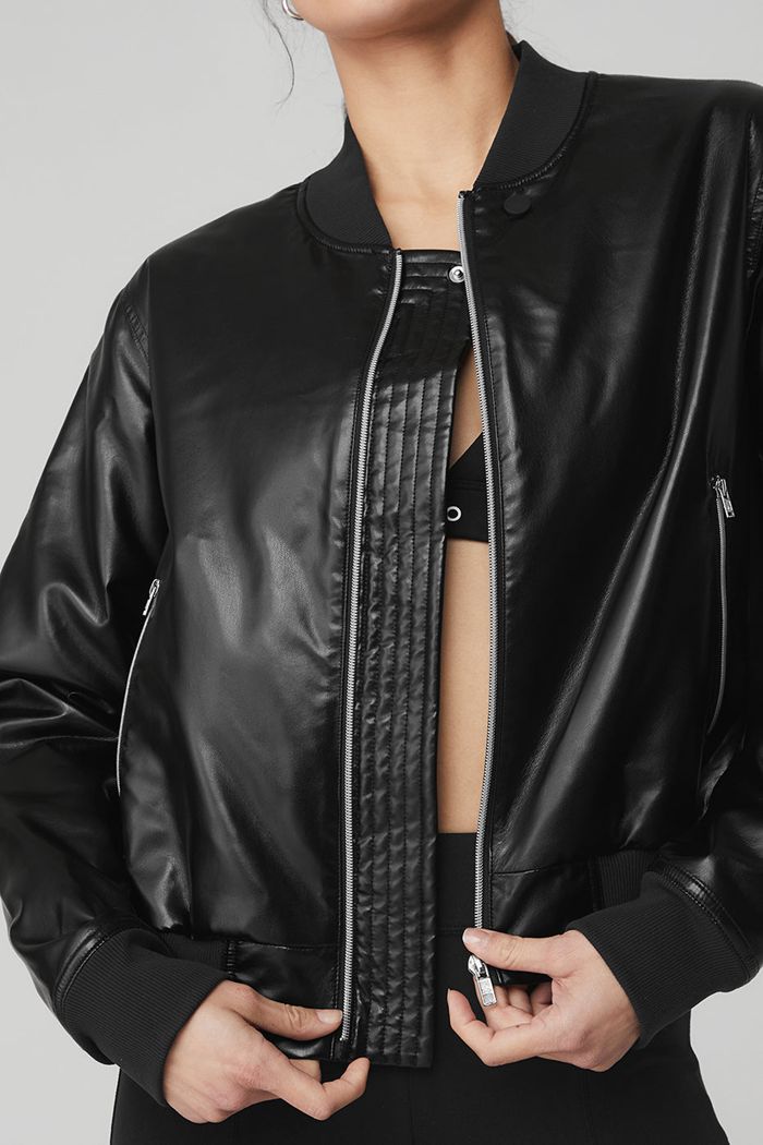 Chaquetas Alo Yoga Night Life Bomber Mujer Negros | 498205JSI