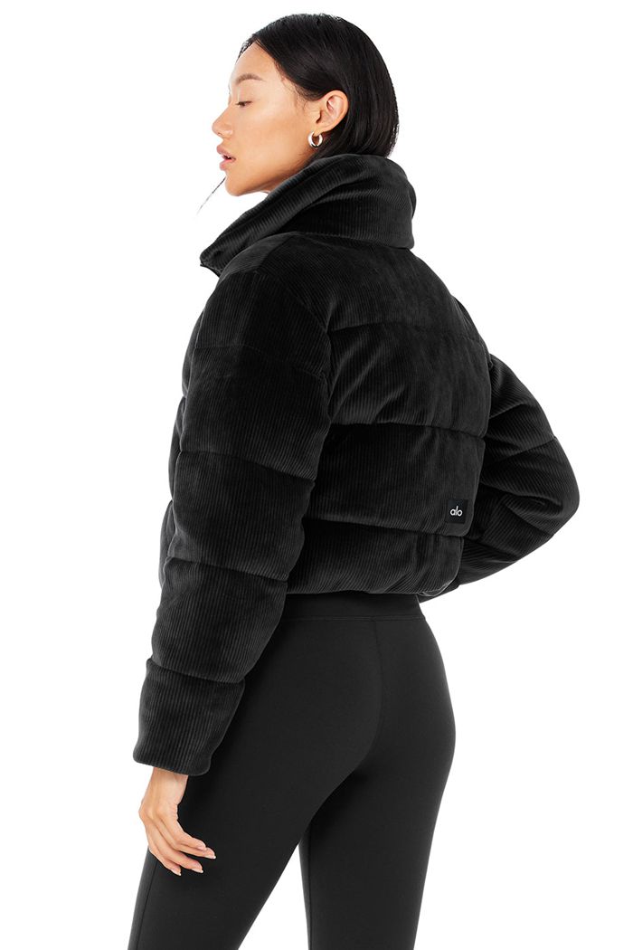 Chaquetas Alo Yoga Ribbed Velour Gold Rush Puffer Mujer Negros | 104389FZW