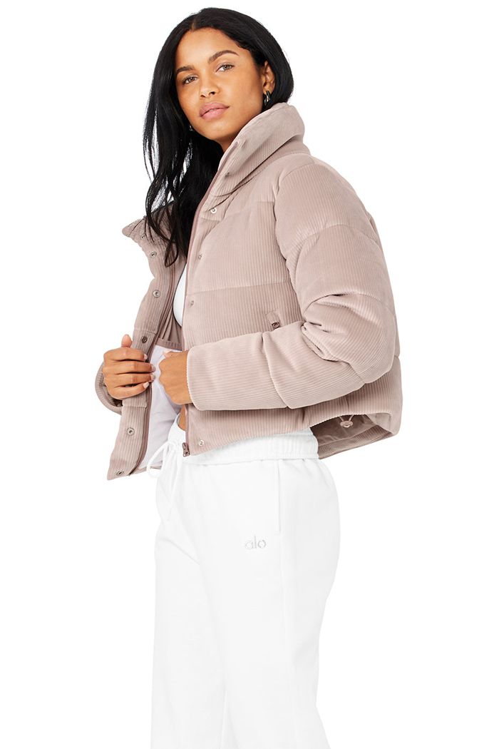 Chaquetas Alo Yoga Ribbed Velour Gold Rush Puffer Mujer Rosas | 957124FEO