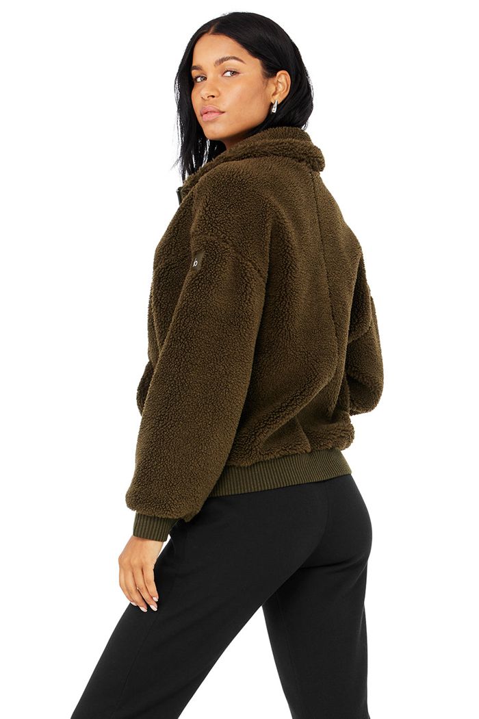 Chaquetas Alo Yoga Sherpa Varsity Mujer Verde Oliva Oscuro | 273981AYD