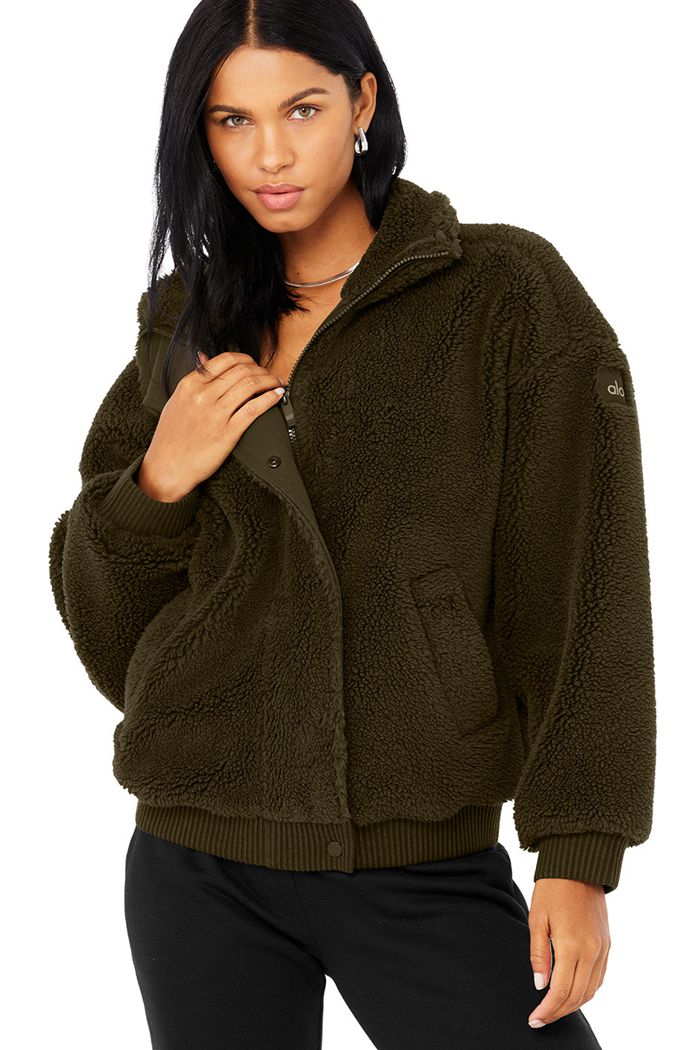 Chaquetas Alo Yoga Sherpa Varsity Mujer Verde Oliva Oscuro | 273981AYD