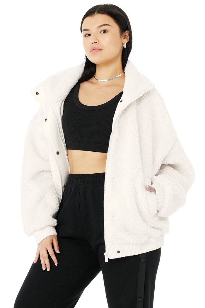 Chaquetas Alo Yoga Sherpa Varsity Mujer Blancos | 317849URN