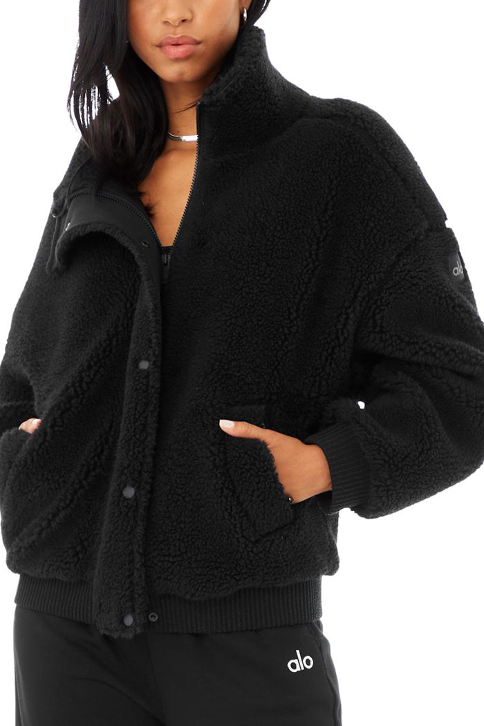 Chaquetas Alo Yoga Sherpa Varsity Mujer Negros | 852649LNB