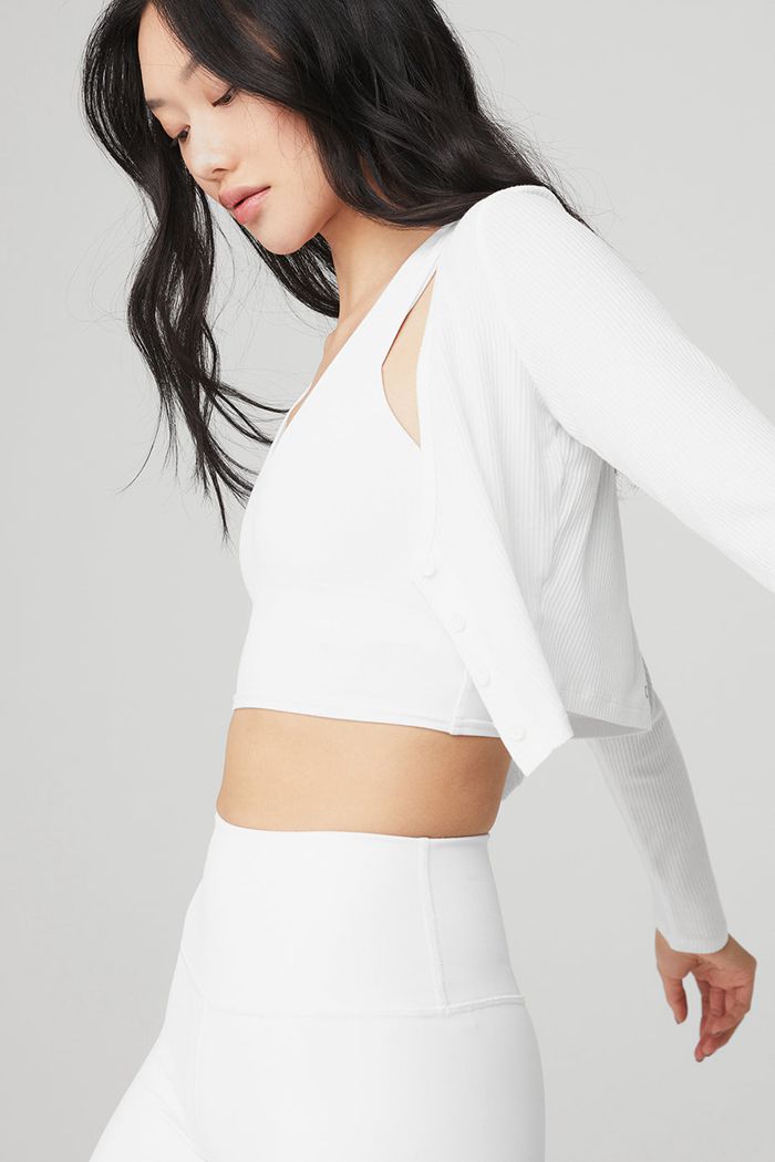 Cárdigan Alo Yoga Ribbed Cropped Whisper Mujer Blancos | 546987DEU