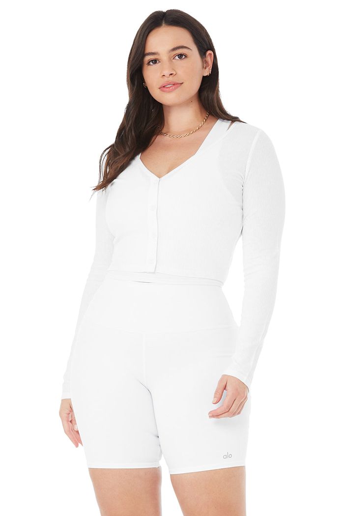 Cárdigan Alo Yoga Ribbed Cropped Whisper Mujer Blancos | 546987DEU