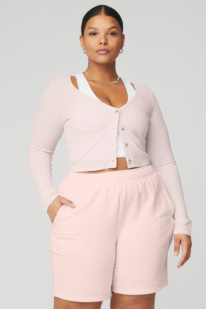 Cárdigan Alo Yoga Ribbed Cropped Whisper Mujer Rosas | 921876DMA