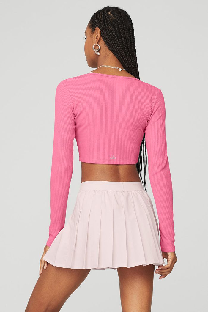 Cárdigan Alo Yoga Ribbed Cropped Whisper Mujer Rosas Fucsia | 924016ZHB