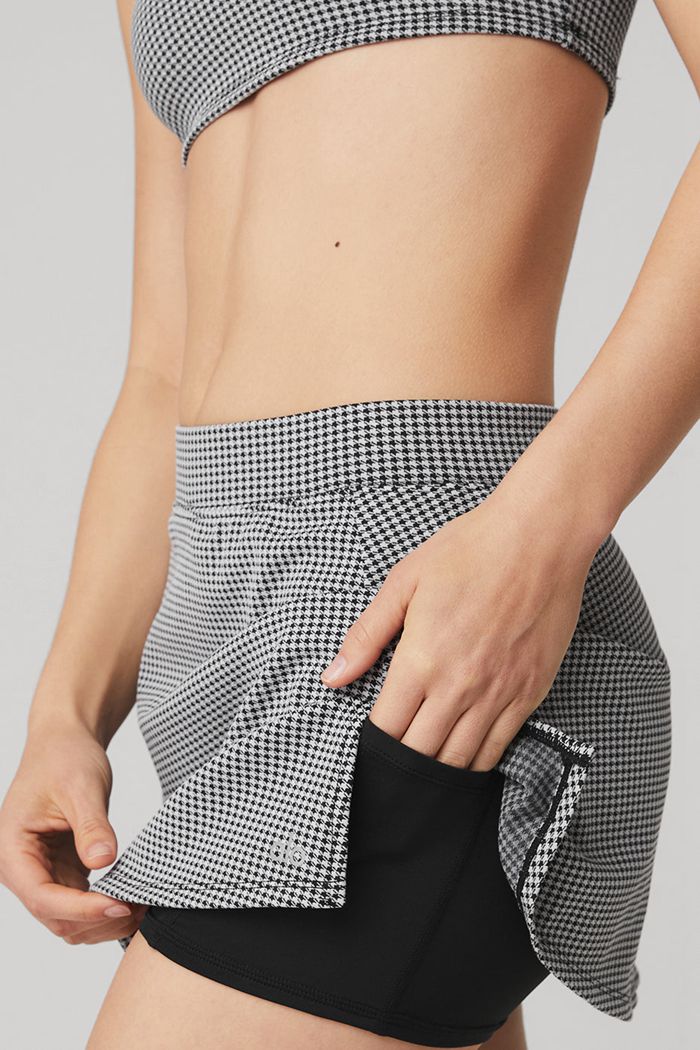 Falda Alo Yoga Micro Houndstooth Tenis Mujer Negros Blancos | 376059ZYW