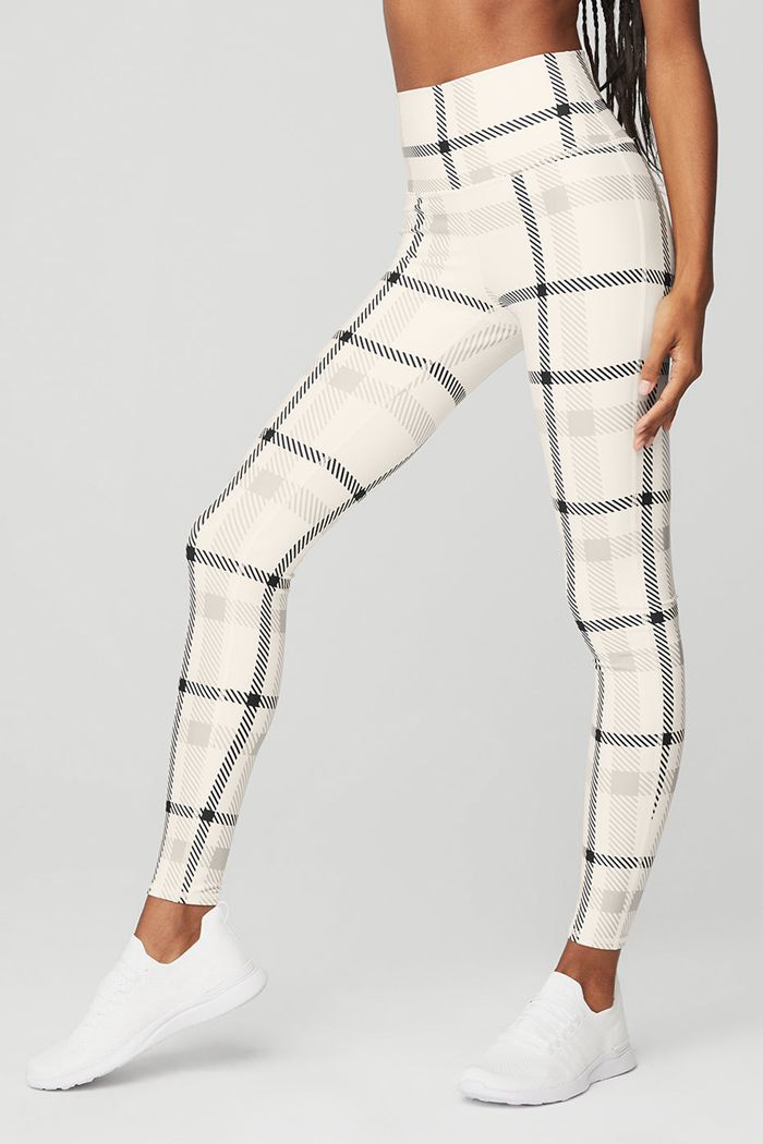 Leggins Alo Yoga Airlift High-Cintura Magnified Plaid Mujer Blancos Negros | 109467KWT