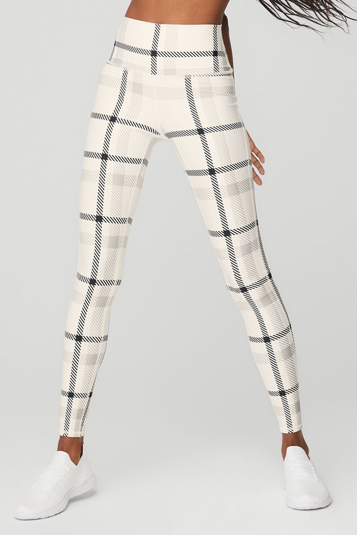 Leggins Alo Yoga Airlift High-Cintura Magnified Plaid Mujer Blancos Negros | 109467KWT