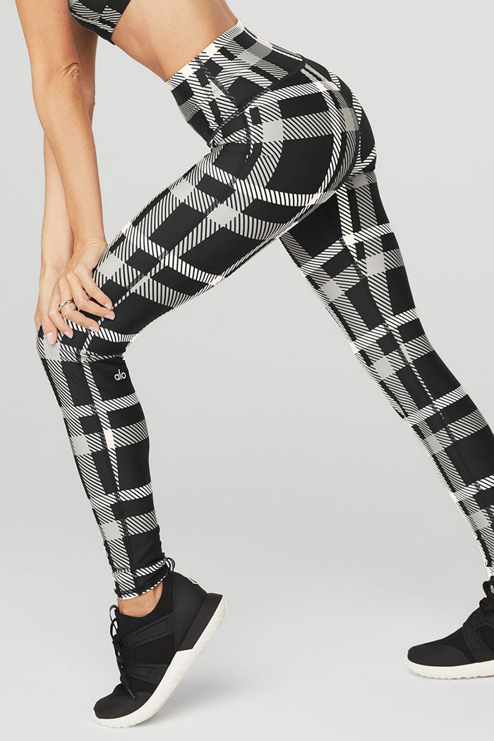 Leggins Alo Yoga Airlift High-Cintura Magnified Plaid Mujer Negros Blancos | 601394YWI