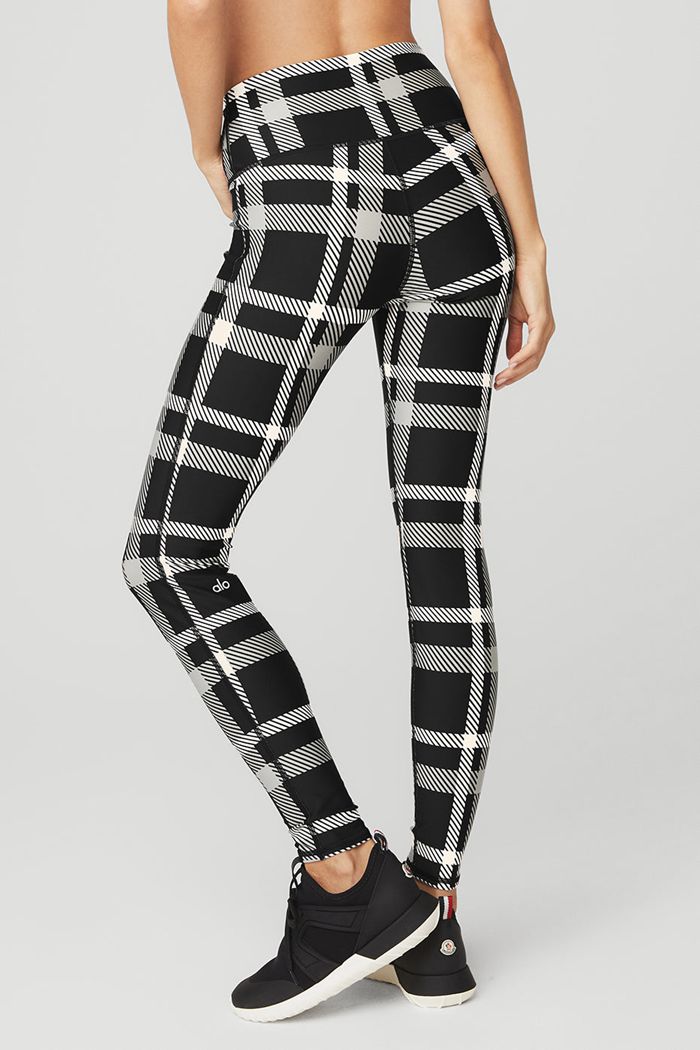 Leggins Alo Yoga Airlift High-Cintura Magnified Plaid Mujer Negros Blancos | 601394YWI