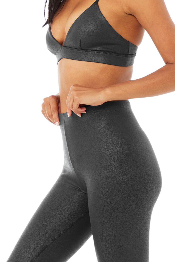 Leggins Alo Yoga Faux Cuero Airbrush High-Cintura Mujer Negros | 725948QHY