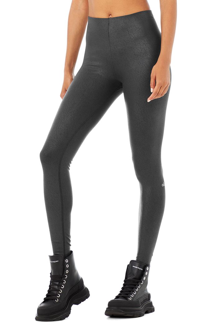 Leggins Alo Yoga Faux Cuero Airbrush High-Cintura Mujer Negros | 725948QHY