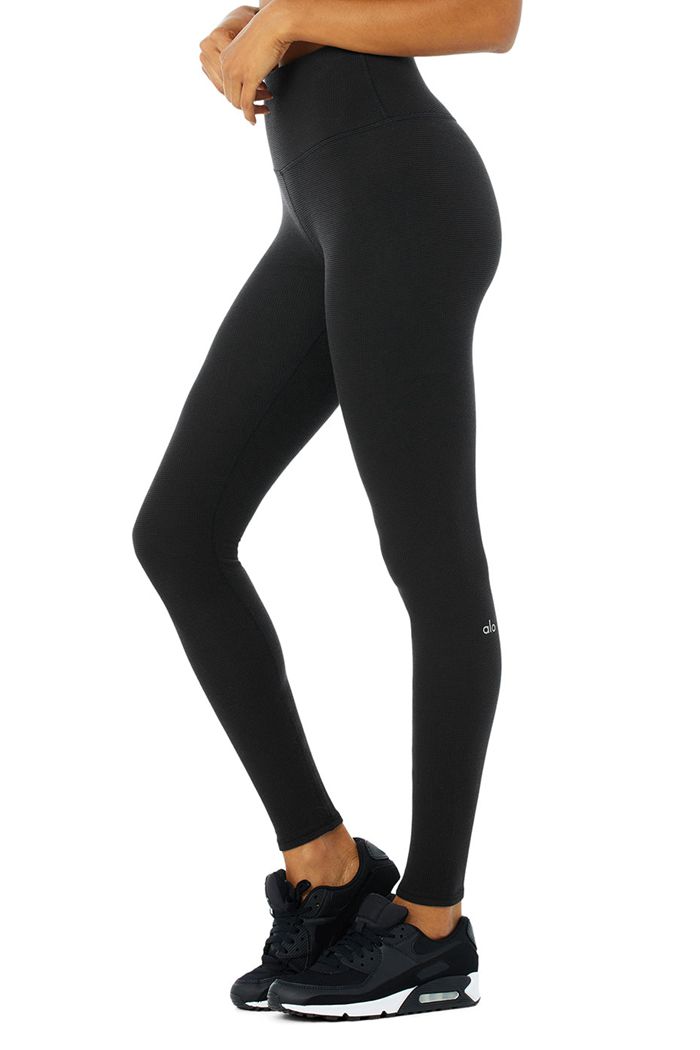 Leggins Alo Yoga High-Cintura Micro Waffle LowKey Mujer Negros | 167035WTM