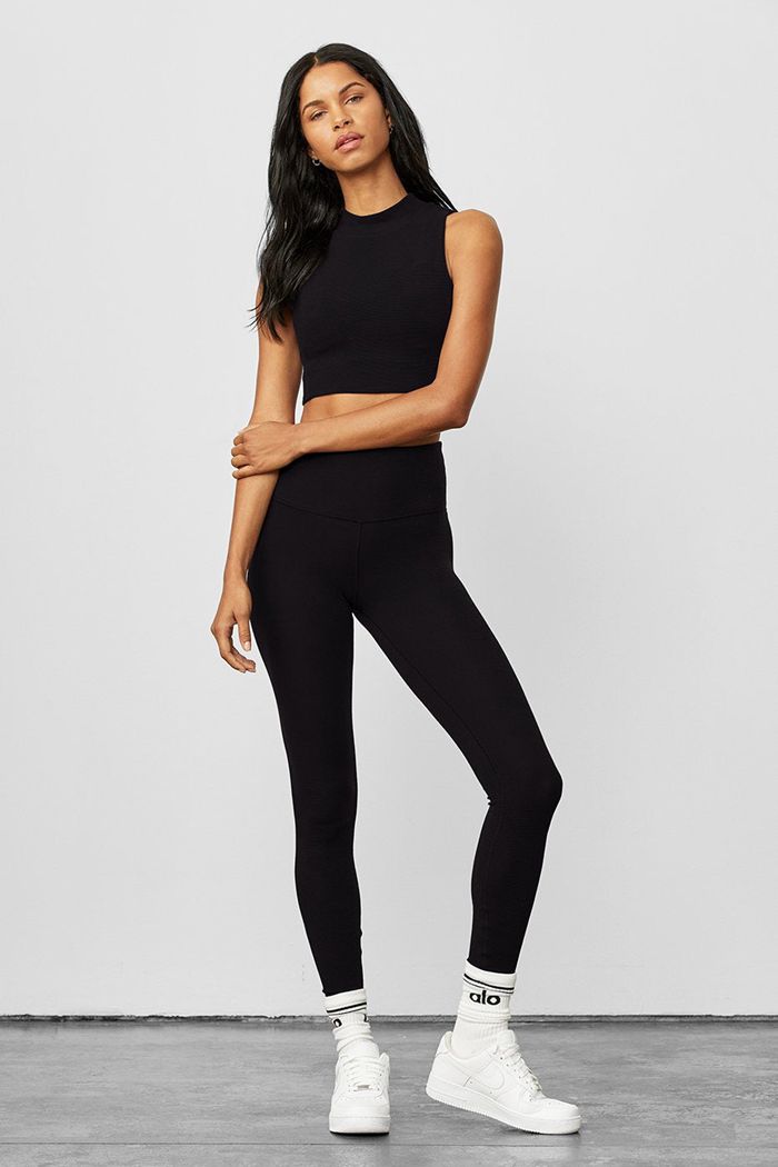 Leggins Alo Yoga High-Cintura Micro Waffle LowKey Mujer Negros | 167035WTM