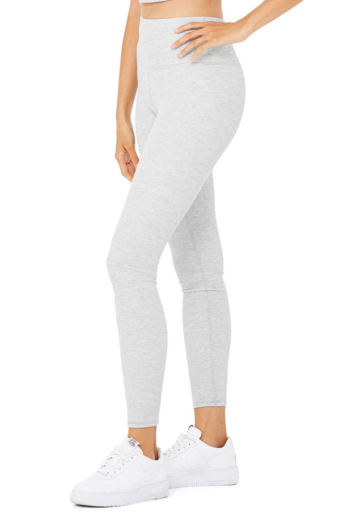 Leggins Alo Yoga High-Cintura Micro Waffle LowKey Mujer Grises | 783492BUS