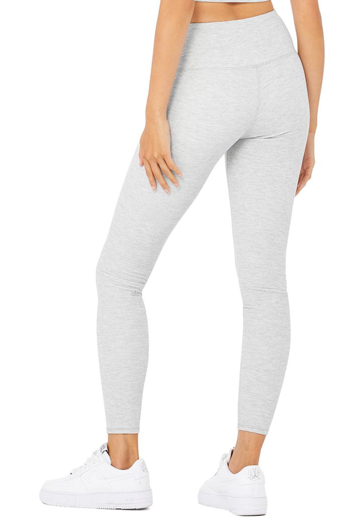 Leggins Alo Yoga High-Cintura Micro Waffle LowKey Mujer Grises | 783492BUS