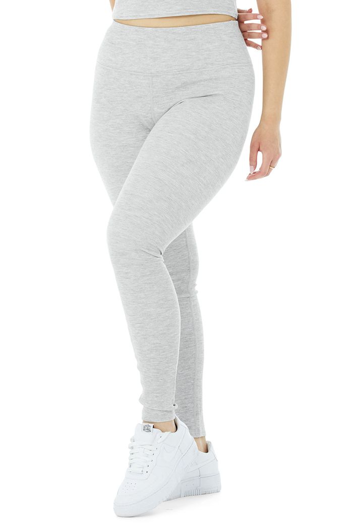 Leggins Alo Yoga High-Cintura Micro Waffle LowKey Mujer Grises | 783492BUS