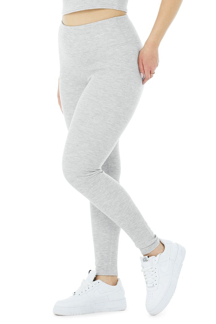 Leggins Alo Yoga High-Cintura Micro Waffle LowKey Mujer Grises | 783492BUS