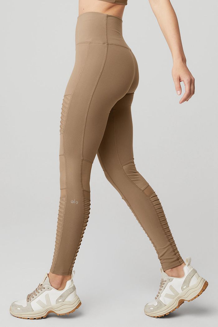 Leggins Alo Yoga High-Cintura Moto Mujer Marrom | 593102CFE