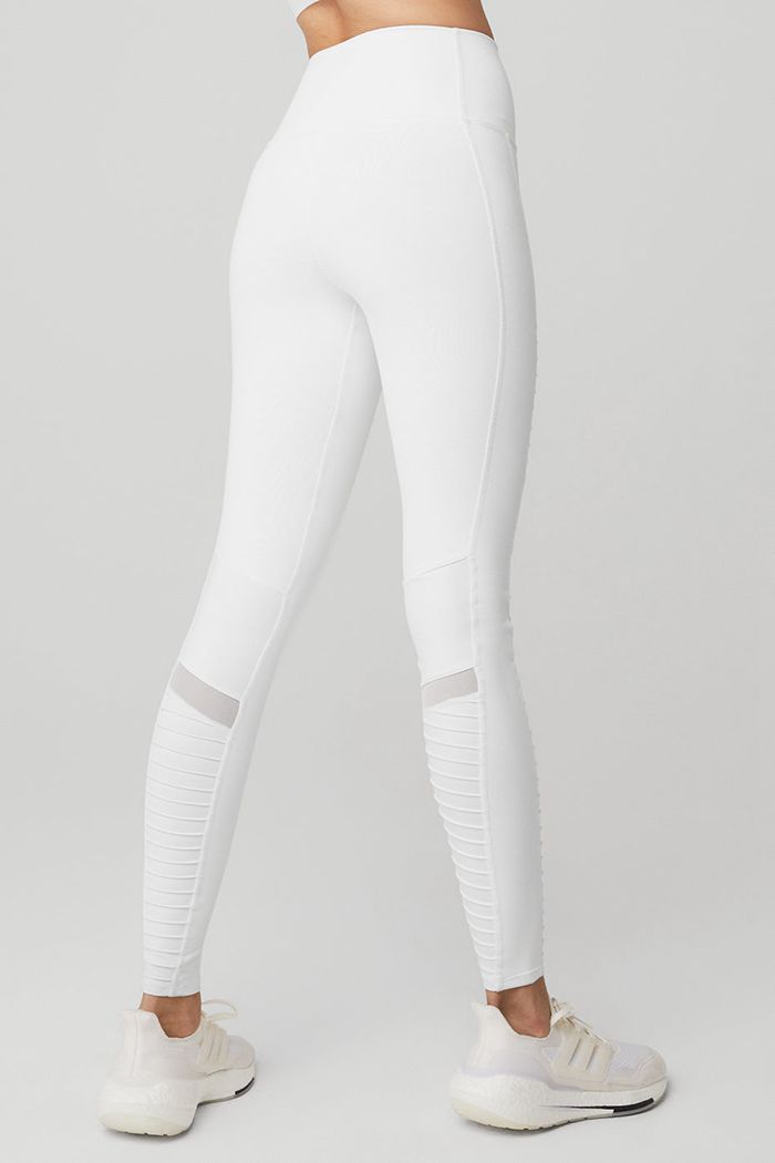 Leggins Alo Yoga High-Cintura Moto Mujer Blancos | 605491VFC