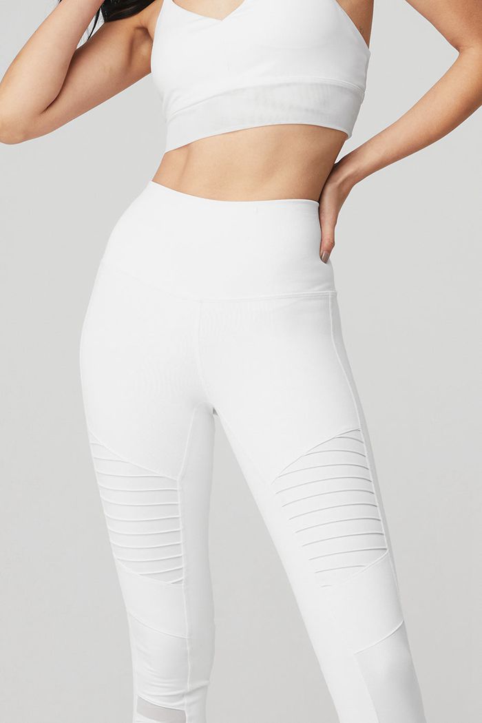 Leggins Alo Yoga High-Cintura Moto Mujer Blancos | 605491VFC