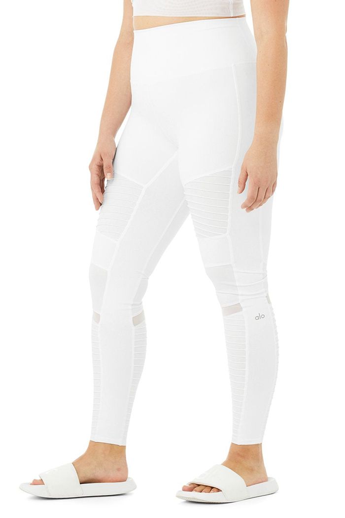 Leggins Alo Yoga High-Cintura Moto Mujer Blancos | 605491VFC