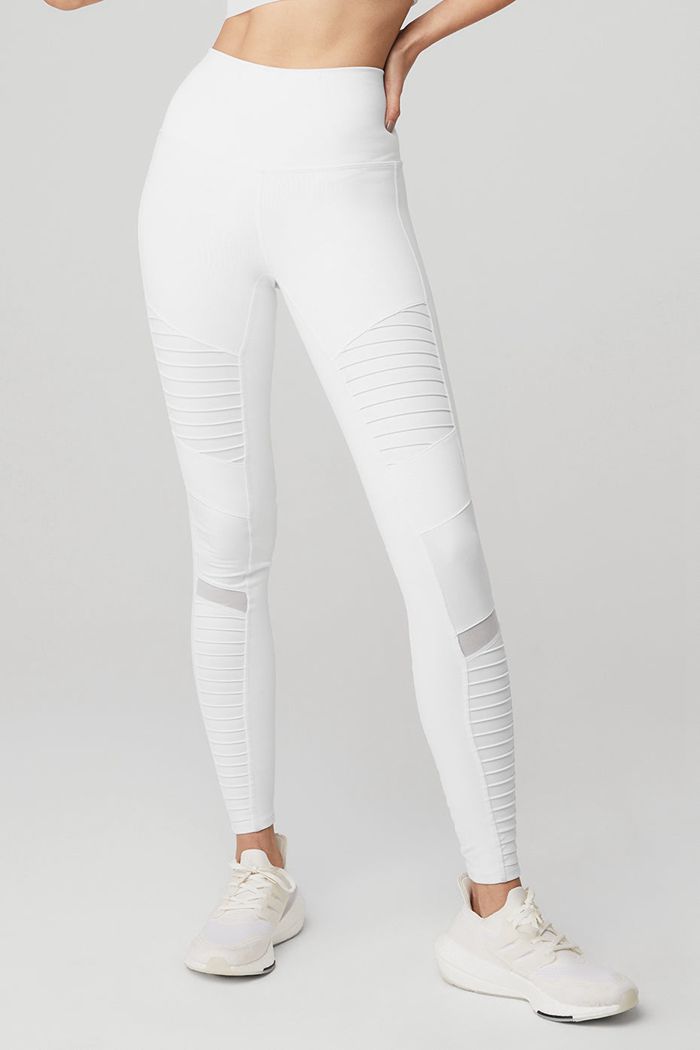 Leggins Alo Yoga High-Cintura Moto Mujer Blancos | 605491VFC