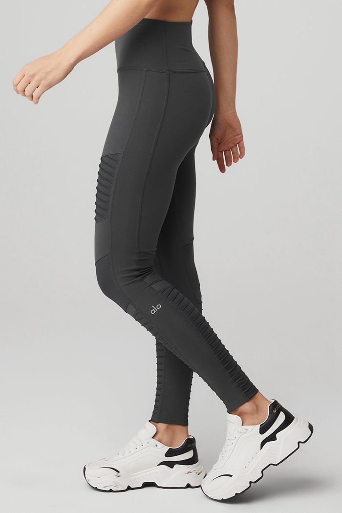 Leggins Alo Yoga High-Cintura Moto Mujer Grises Oscuro | 953120NWO