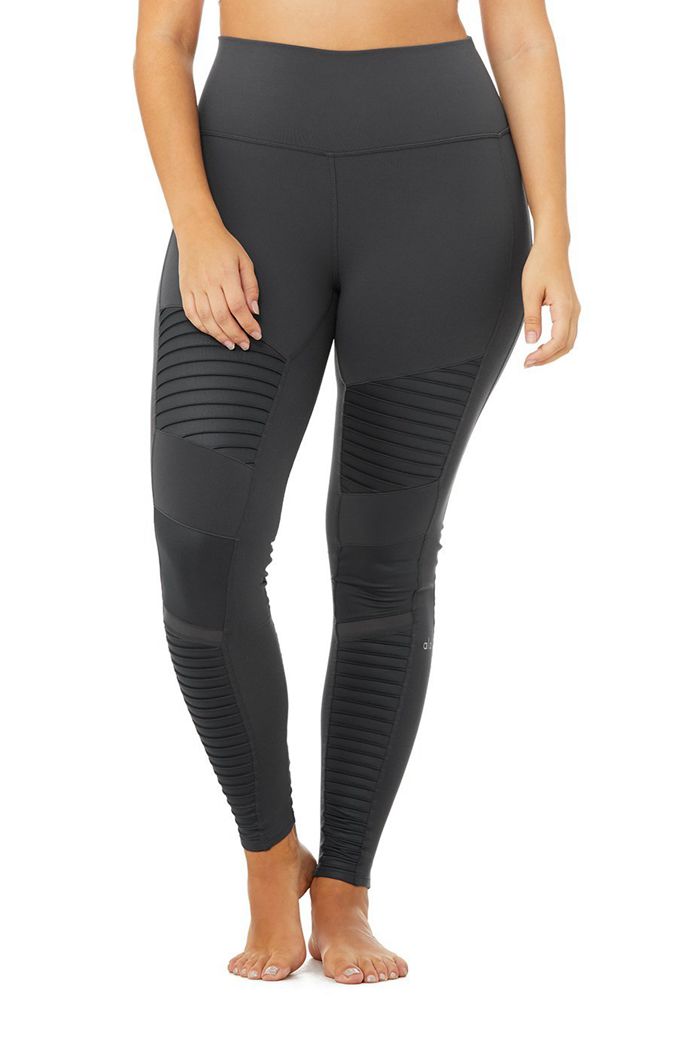 Leggins Alo Yoga High-Cintura Moto Mujer Grises Oscuro | 953120NWO