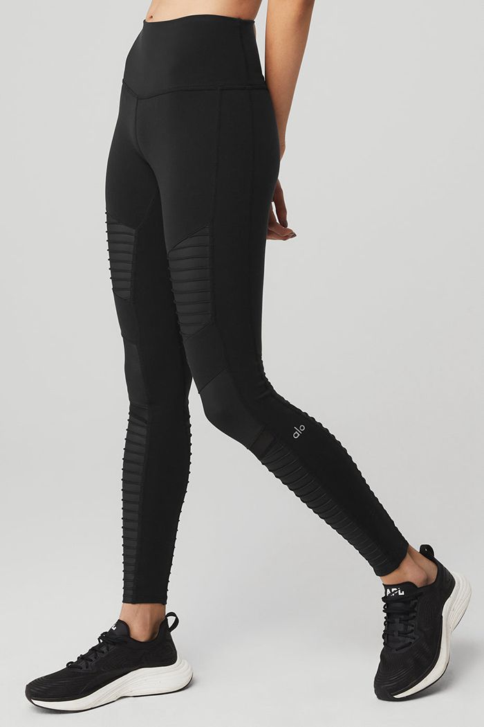 Leggins Alo Yoga High-Cintura Moto Mujer Negros | 975810NCR