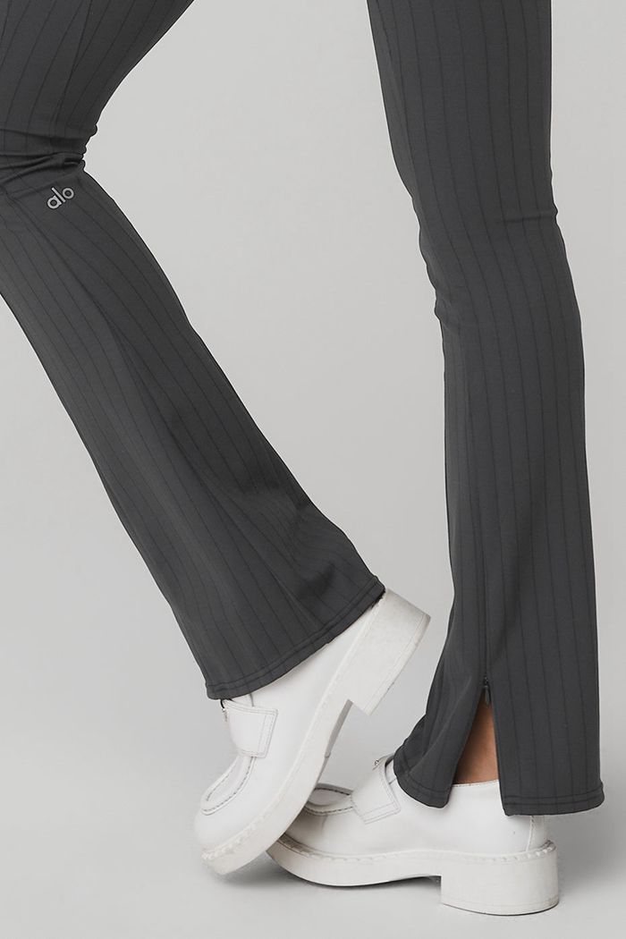 Leggins Alo Yoga High-Cintura Pinstripe Zip It Flare Mujer Grises Oscuro | 041935HKU