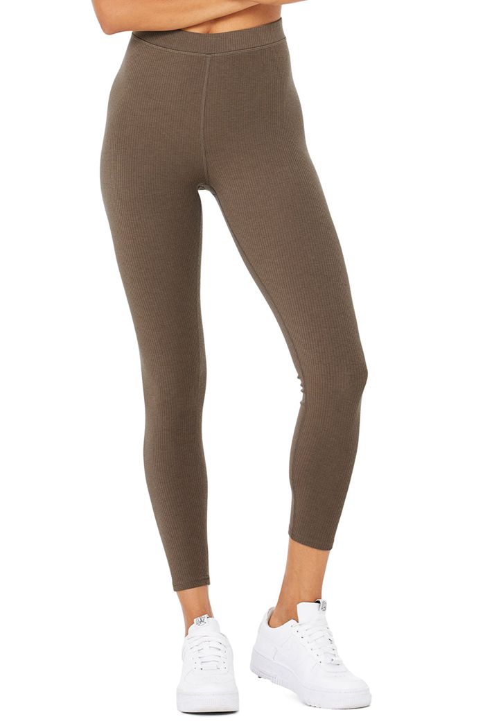 Leggins Alo Yoga Ribbed High-Cintura 7/8 Blissful Mujer Marrom | 914563UFH