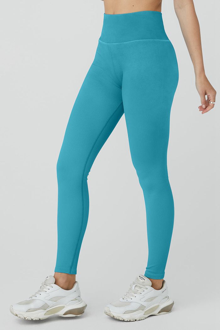 Leggins Alo Yoga Seamless High-Cintura Ribbed Mujer Azules | 021368UQJ