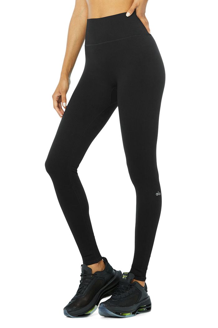 Leggins Alo Yoga Seamless High-Cintura Ribbed Mujer Negros | 230187TQX