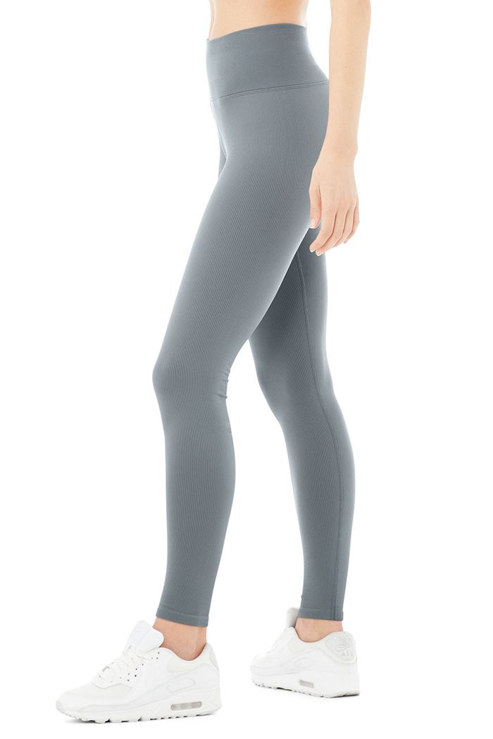 Leggins Alo Yoga Seamless High-Cintura Ribbed Mujer Grises | 495716JGK