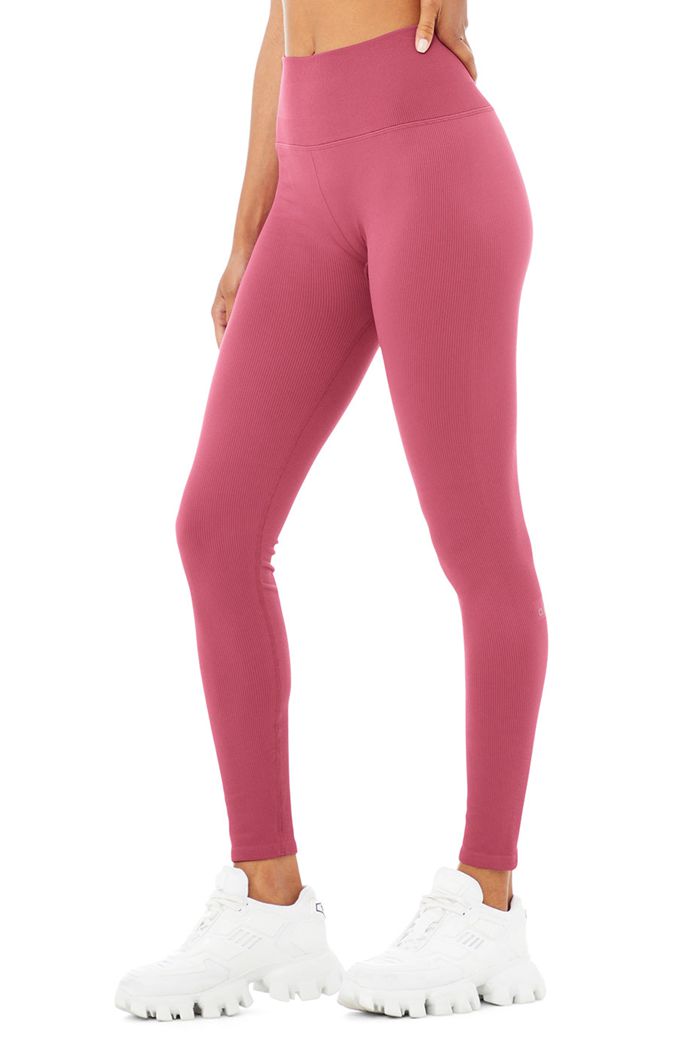 Leggins Alo Yoga Seamless High-Cintura Ribbed Mujer Morados | 794360BWJ