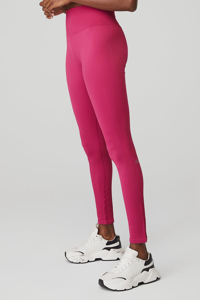 Leggins Alo Yoga Seamless High-Cintura Ribbed Mujer Rojos | 814973HIG