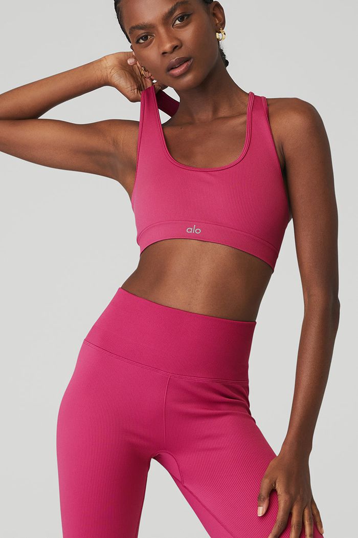 Leggins Alo Yoga Seamless High-Cintura Ribbed Mujer Rojos | 814973HIG