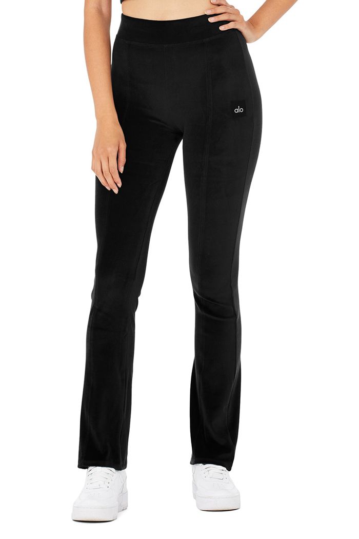 Leggins Alo Yoga Velour Flare Mujer Negros | 492850FSI