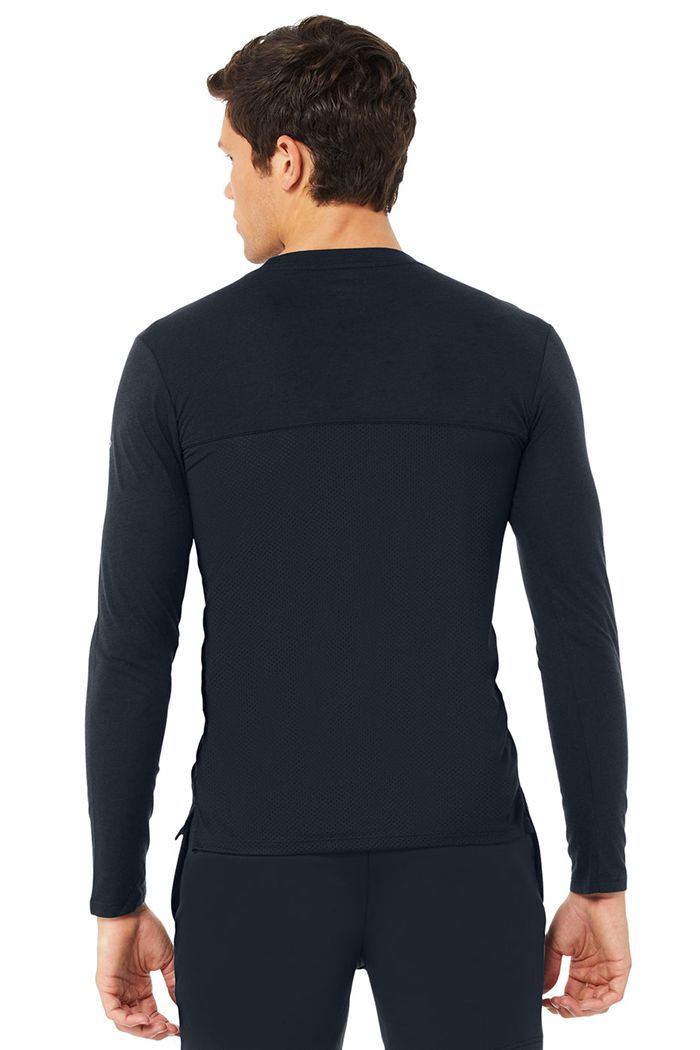 Long Sleeve Alo Yoga Airwave Hombre Azul Marino | 951432IAJ