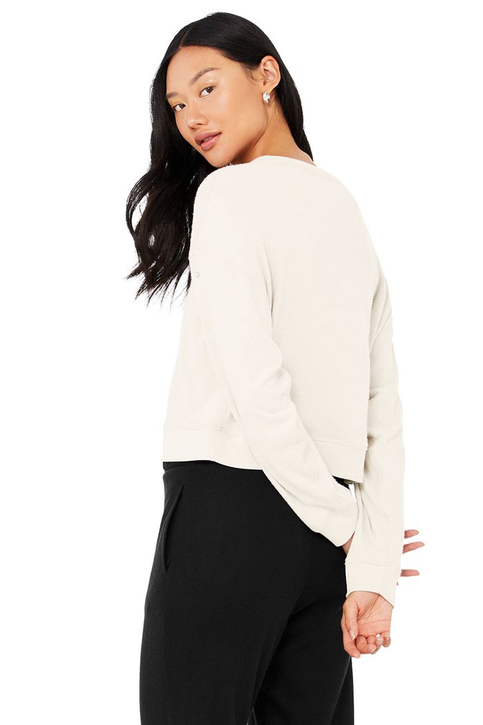 Long Sleeve Alo Yoga Alolux Soho Cropped Henley Mujer Blancos | 504193MDN