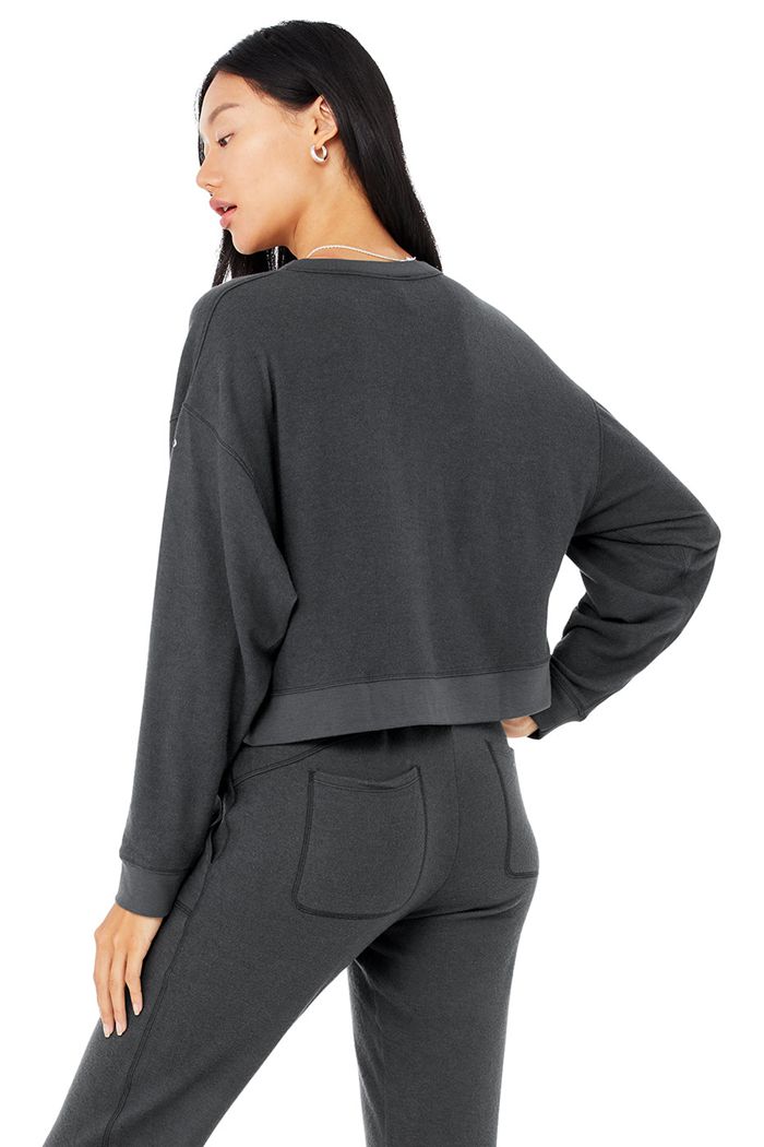 Long Sleeve Alo Yoga Alolux Soho Cropped Henley Mujer Grises Oscuro | 607452KLV