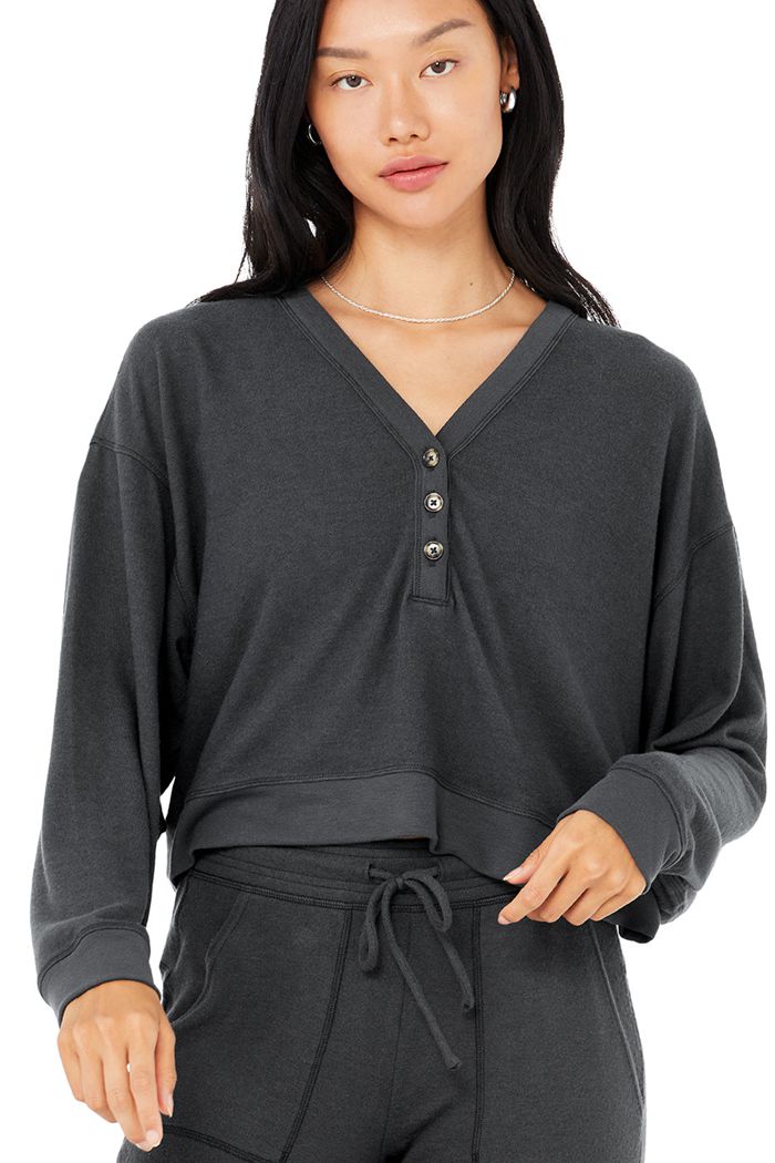 Long Sleeve Alo Yoga Alolux Soho Cropped Henley Mujer Grises Oscuro | 607452KLV