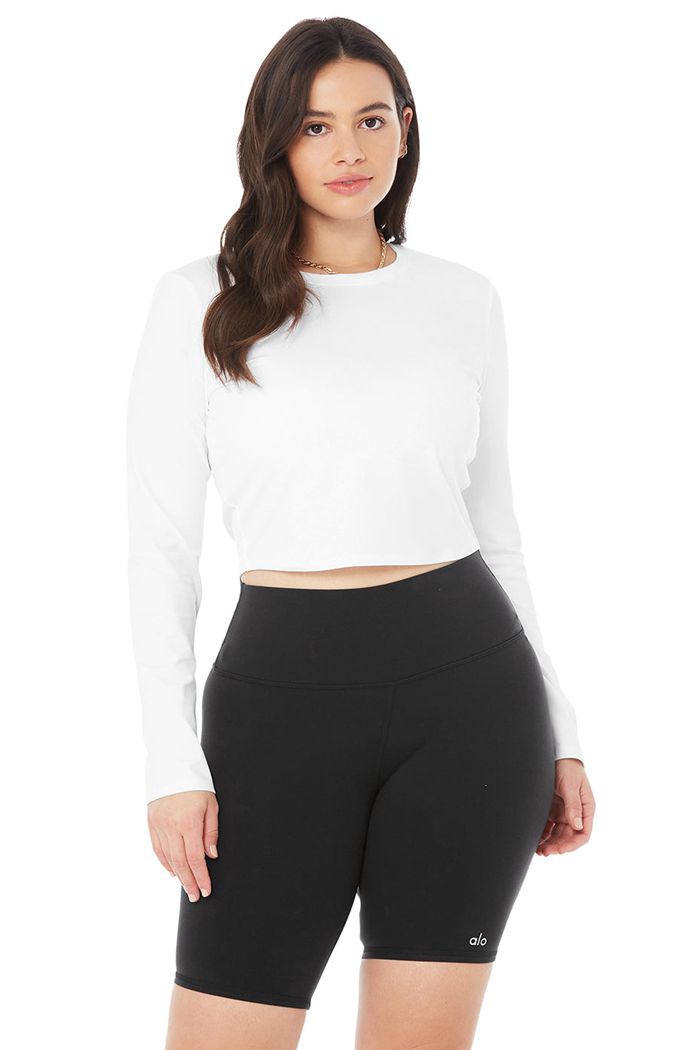 Long Sleeve Alo Yoga Alosoft Crop Finesse Mujer Blancos | 068324MAU