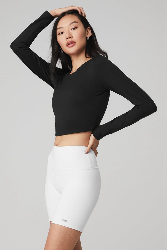 Long Sleeve Alo Yoga Alosoft Crop Finesse Mujer Negros | 340627BMS