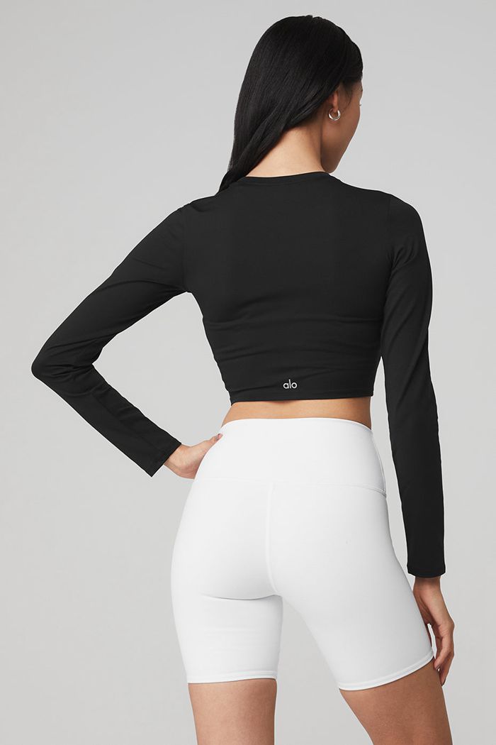 Long Sleeve Alo Yoga Alosoft Crop Finesse Mujer Negros | 340627BMS