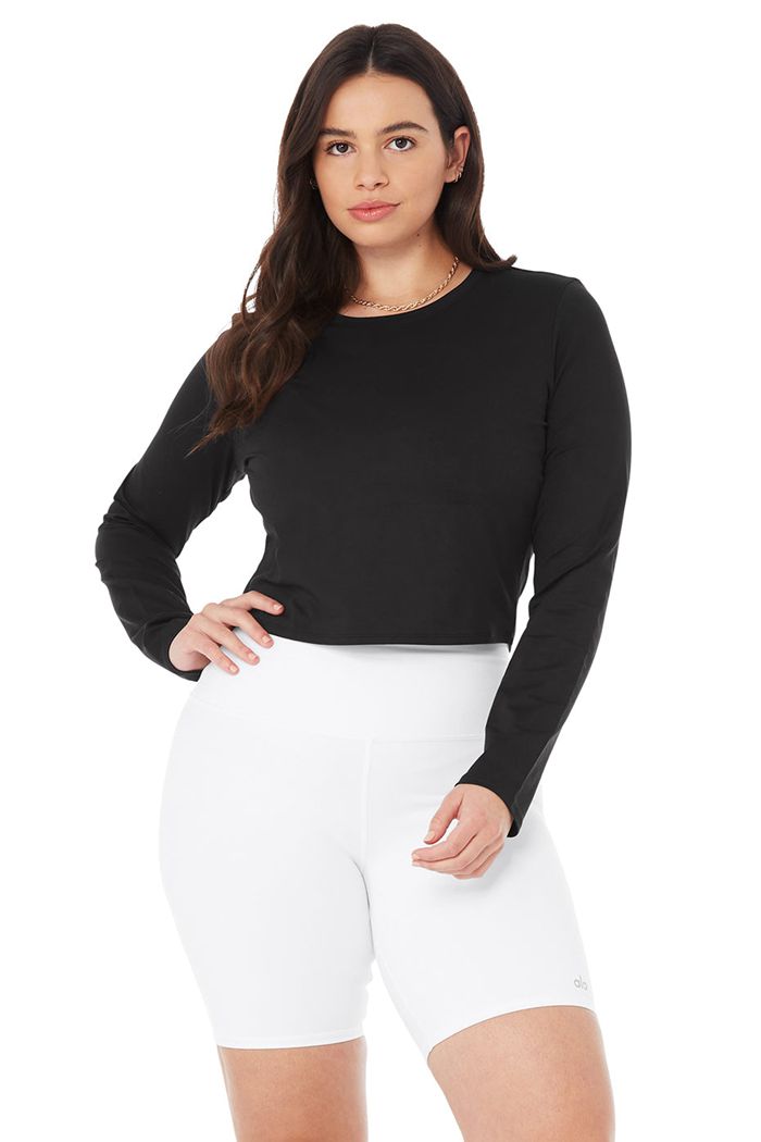 Long Sleeve Alo Yoga Alosoft Crop Finesse Mujer Negros | 340627BMS